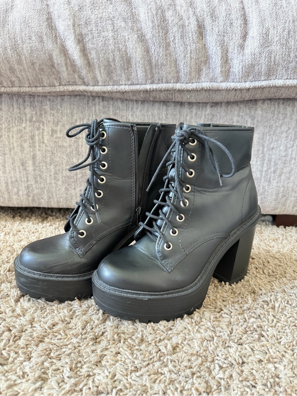Women's Black Platform Lace-Up Ankle Boots